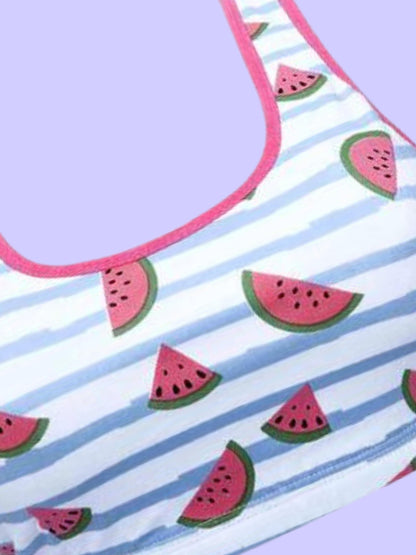 D'chica Essentials Assorted Double-Layer Broad Strap Cotton Sports Bra | Non-Padded Beginner Bra | Printed Design|Color White| Dchica Fashion Lifestyle