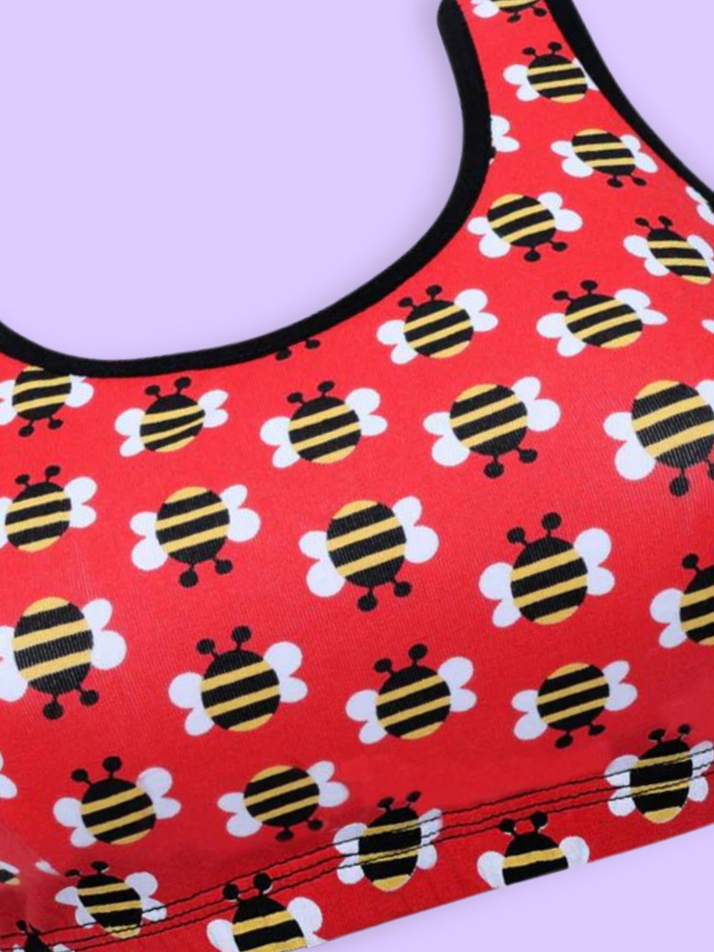 D'chica Essentials Assorted Double-layer Broad Strap Cotton Athletic Bra | Non Padded Beginner Bra | Printed Bra|Color RED| Dchica Fashion Lifestyle