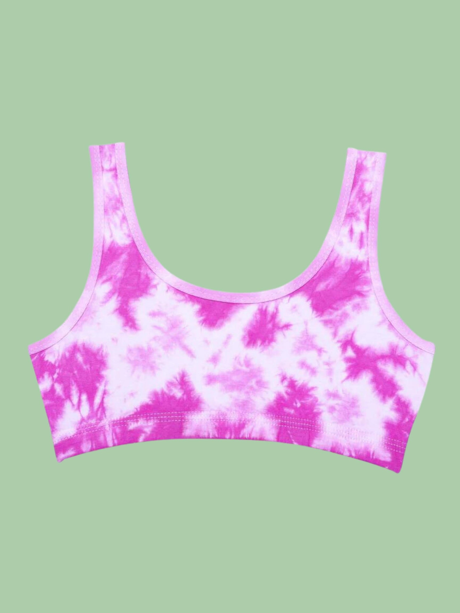 D'chica Essentials Assorted Double-Layer Broad Strap Cotton Yoga Bra | Non-Padded Beginner Bra | Tie-Dye Print Design|color pink| Dchica Fashion Lifestyle