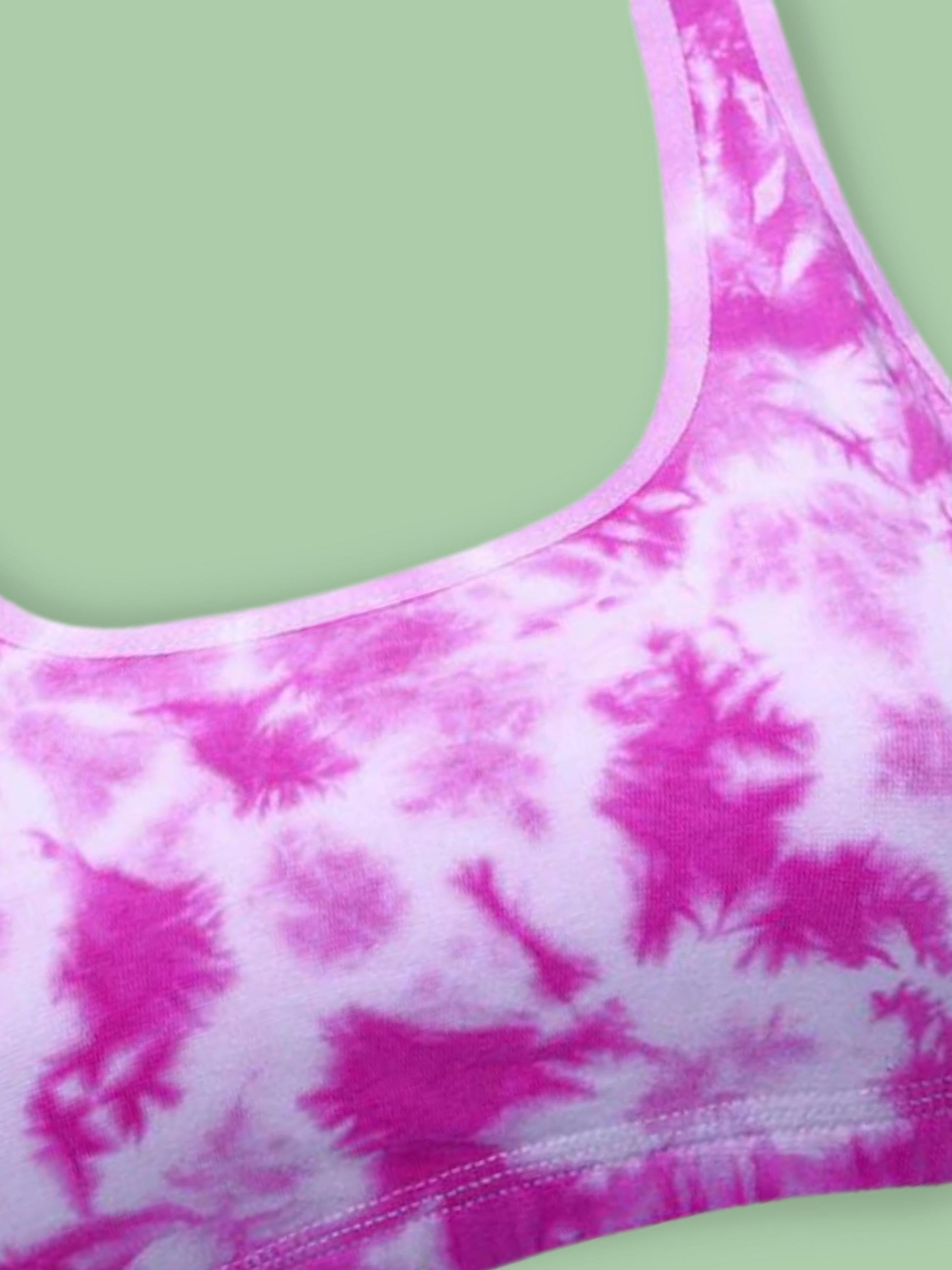D'chica Essentials Assorted Double-Layer Broad Strap Cotton Yoga Bra | Non-Padded Beginner Bra | Tie-Dye Print Design|color pink| Dchica Fashion Lifestyle