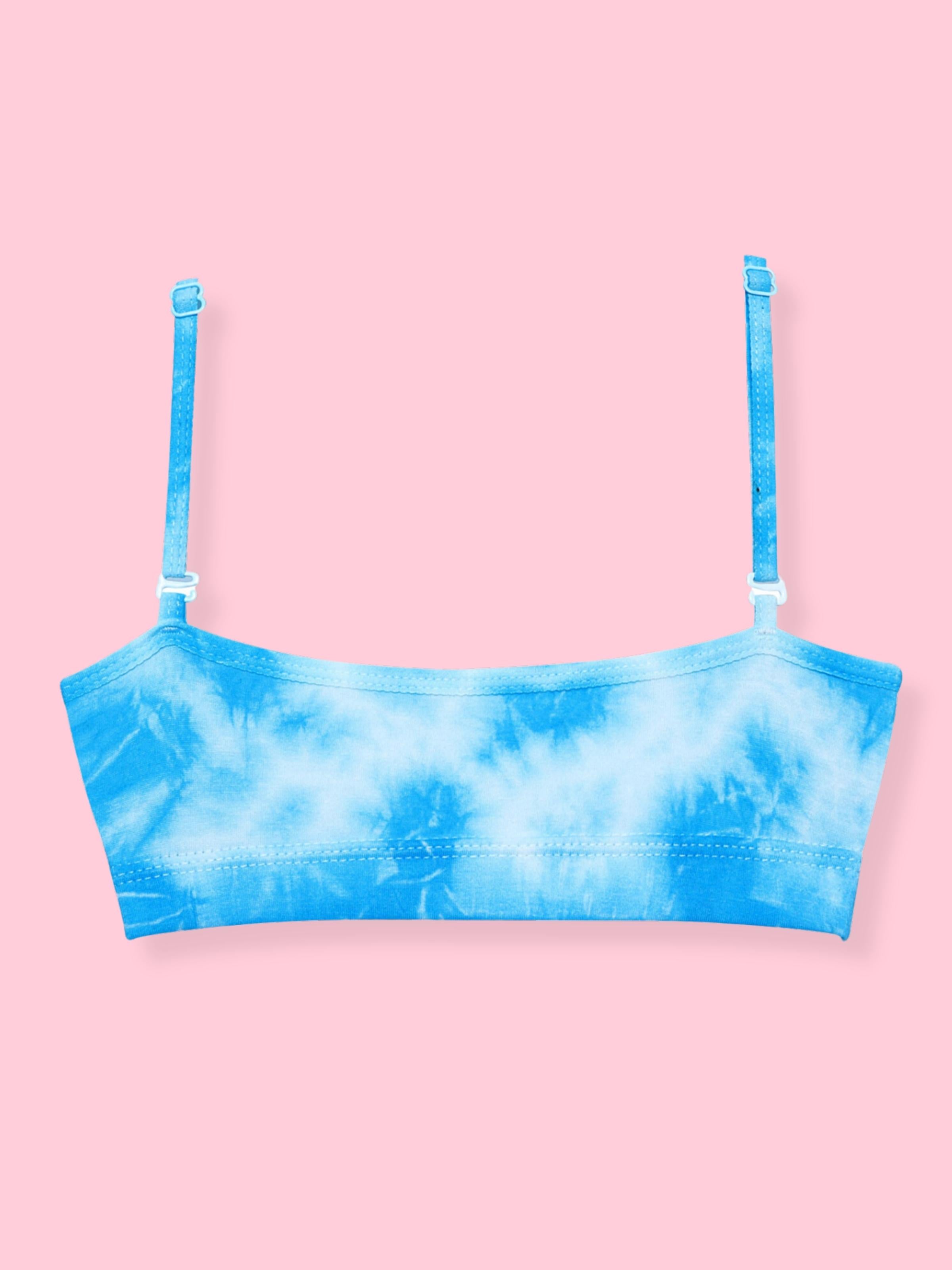 D'chica Essentials Assorted Double-Layer Thin Strap Cotton Yoga Bra | Non-Padded Beginner Bra | Printed Bra (Colour-Blue) Dchica Fashion Lifestyle