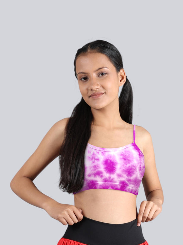D'chica Essentials Assorted Cotton Sports Bra | Double-Layer Thin Strap | Non-Padded Beginner Bra | Printed Pattern (Colour-Pink) Dchica Fashion Lifestyle
