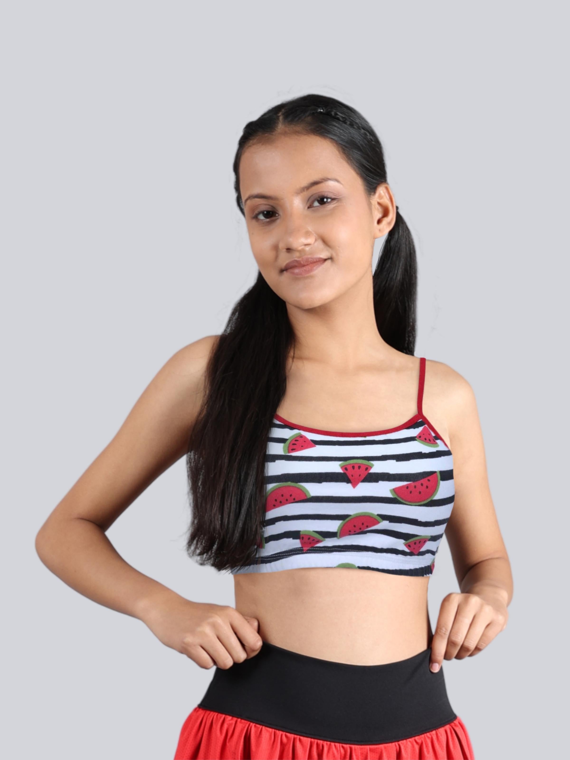 D'chica Essentials Assorted Double-layer Thin Strap Cotton Yoga Bra | Non-Padded Beginner Bra | Printed Bra (Colour-White) Dchica Fashion Lifestyle