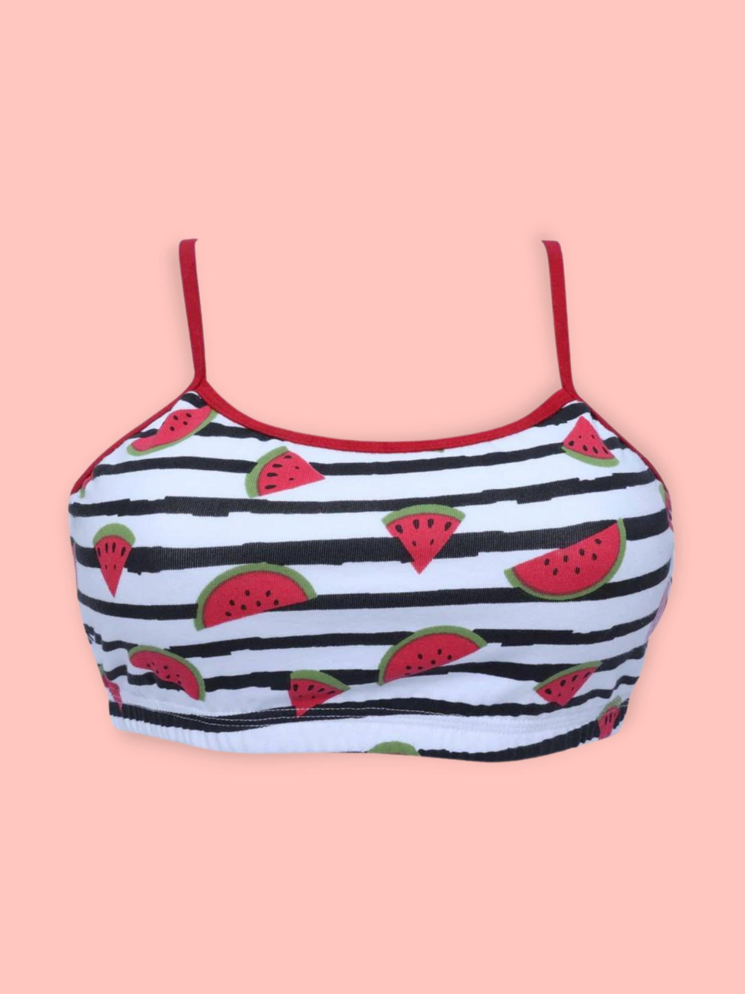 D'chica Essentials Assorted Double-layer Thin Strap Cotton Yoga Bra | Non-Padded Beginner Bra | Printed Bra (Colour-White) Dchica Fashion Lifestyle