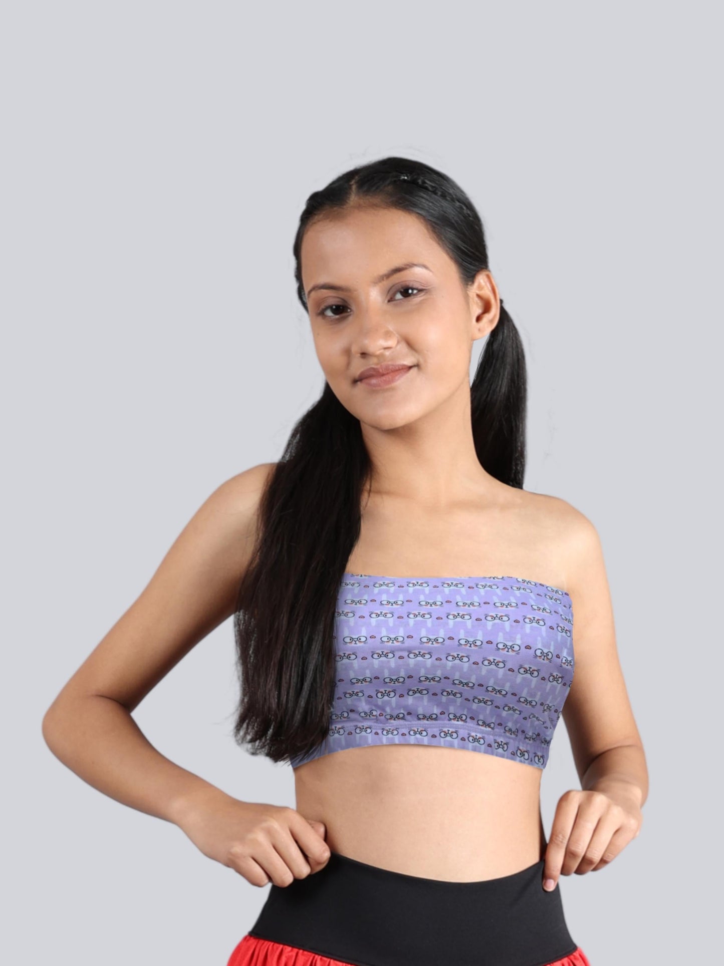 D'chica Essentials Assorted Double-Layer Cotton Tube Bras | Non-Padded Tube Tops | Bunny Print Bra (Colour-Purple) Dchica Fashion Lifestyle