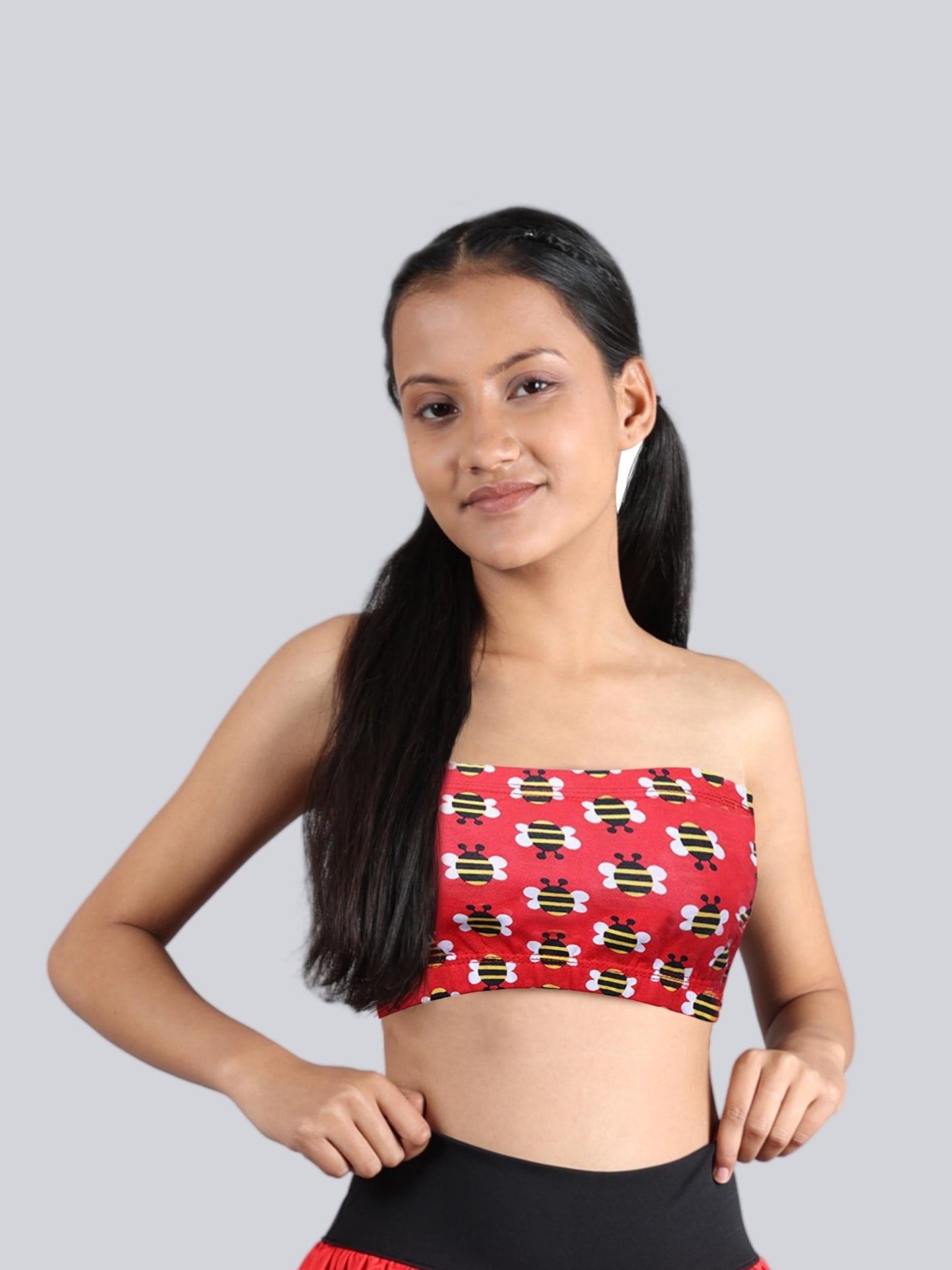 D'chica Essentials Assorted Double-layer Cotton Tube Bra | Non Padded Tube Top | Red Bee Print (Colour-Red) Dchica Fashion Lifestyle