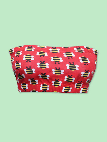 D'chica Essentials Assorted Double-layer Cotton Tube Bra | Non Padded Tube Top | Red Bee Print (Colour-Red) Dchica Fashion Lifestyle