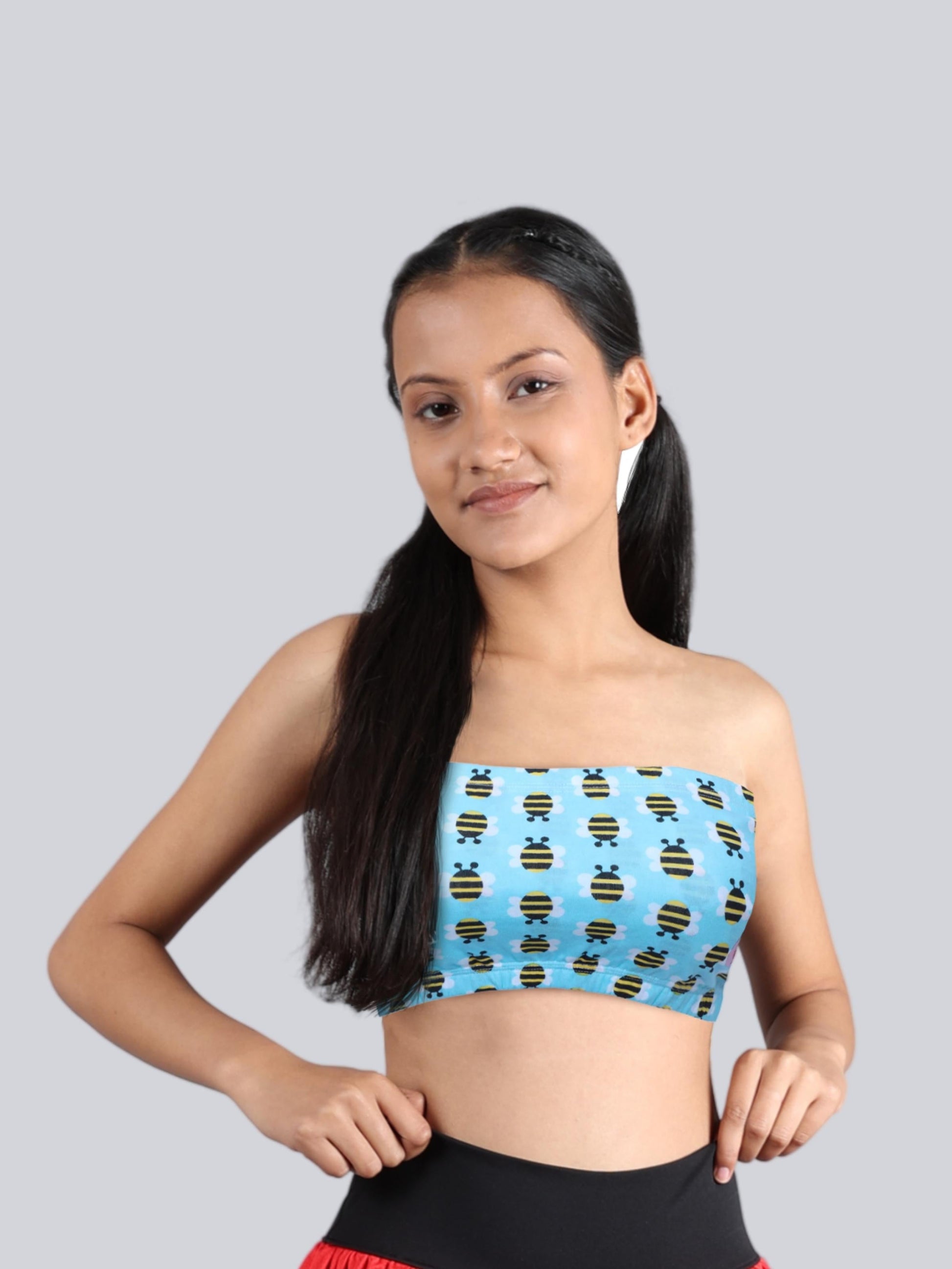 D'chica Essentials Assorted Double-Layer Cotton colour(Blue) Tube Bra | Non-Padded Tube Top | Blue Bee Print Dchica Fashion Lifestyle