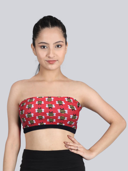 D'chica Essentials Assorted Double-Layer colour(Red) Cotton Tube Bra | Non-Padded Tube Top | Red Bee Print Dchica Fashion Lifestyle