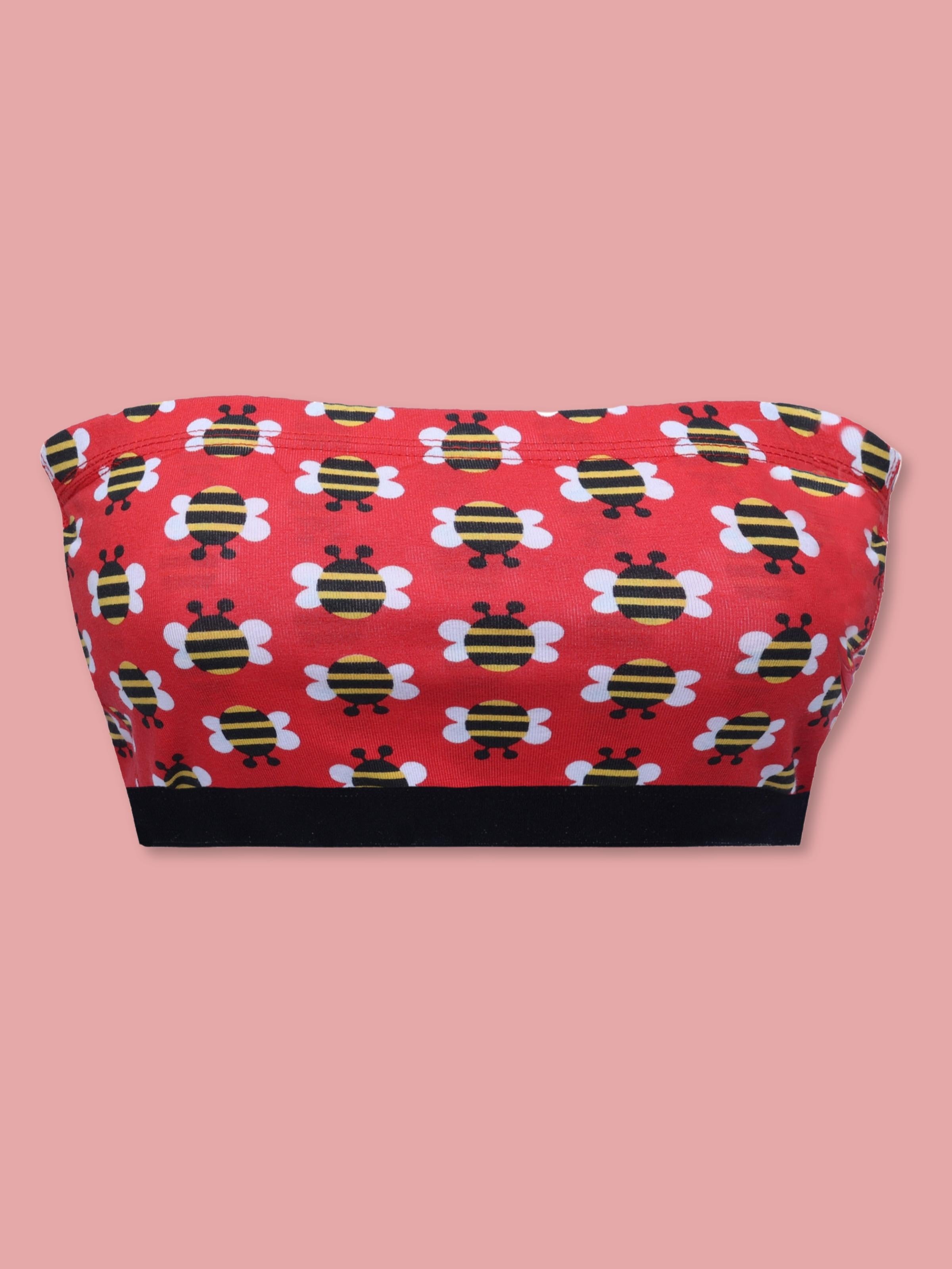 D'chica Essentials Assorted Double-Layer colour(Red) Cotton Tube Bra | Non-Padded Tube Top | Red Bee Print Dchica Fashion Lifestyle