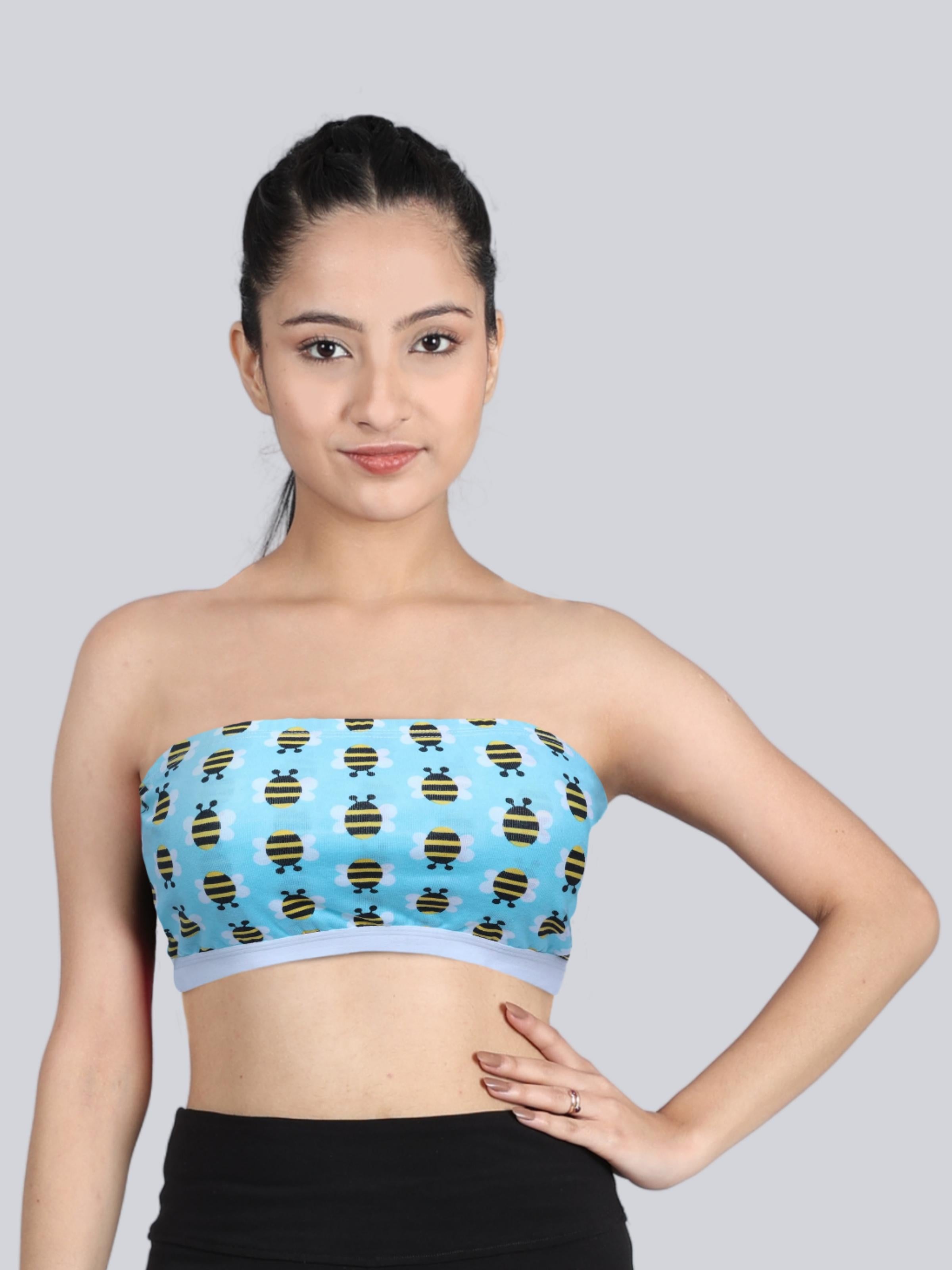D'chica Essentials Assorted colour (Blue) Double-Layer Cotton Tube Bra | Non-Padded Tube Top | Bee Printed Bra Dchica Fashion Lifestyle