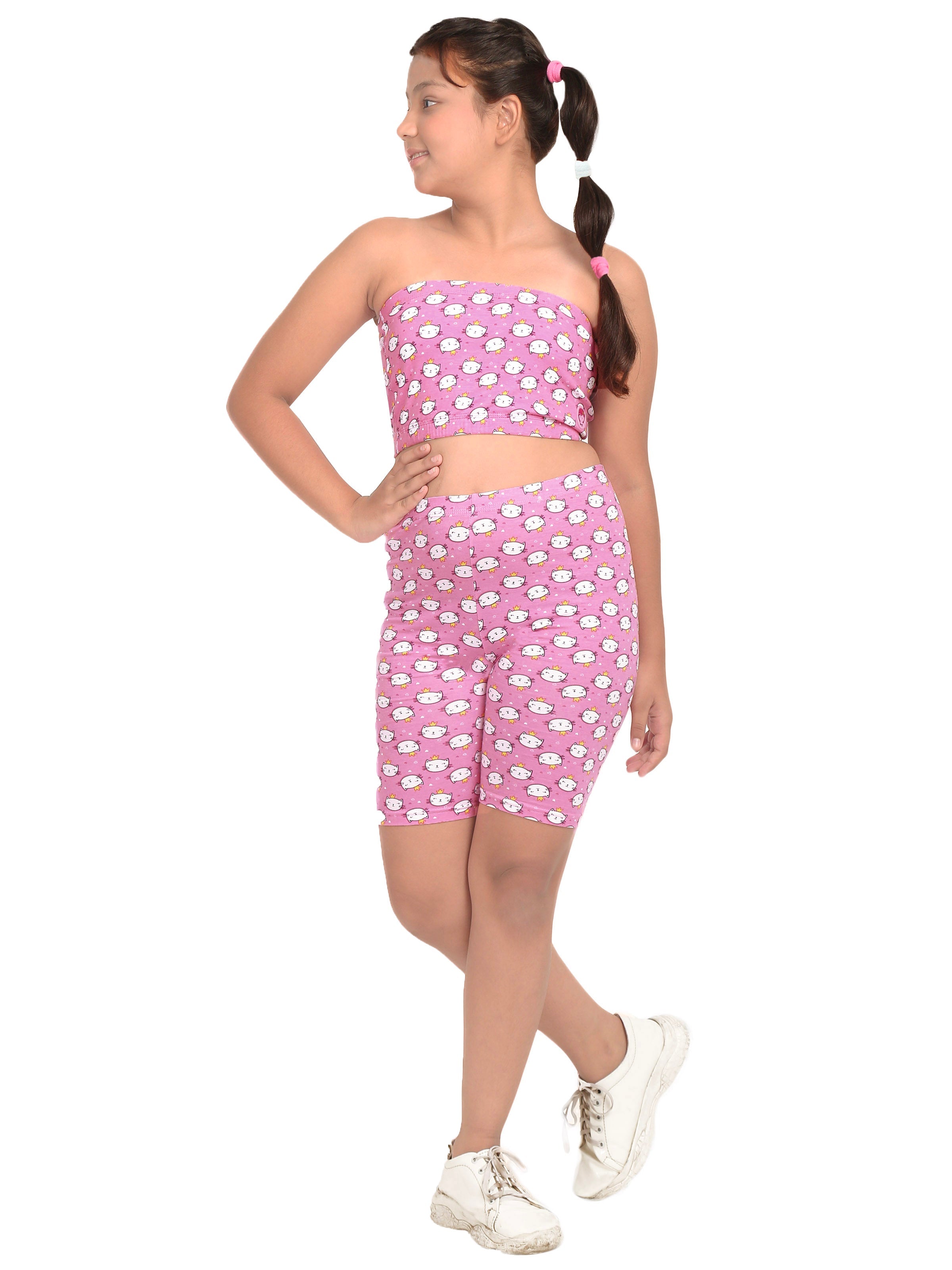 D'chica Essentials Assorted Kitty Print Cycling Shorts colour(pink) – Cute, Comfortable, and Fun! Dchica Fashion Lifestyle