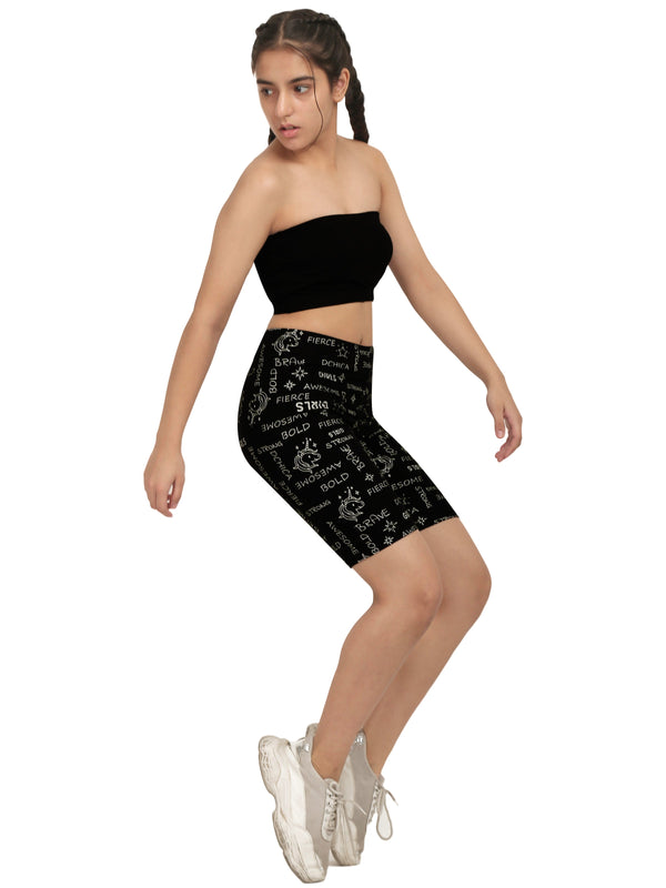 D'chica Essentials Assorted Metallic Print Black & Silver Cycling Shorts – Stylish, Bold, and Comfortable! | Color (Black) Dchica Fashion Lifestyle