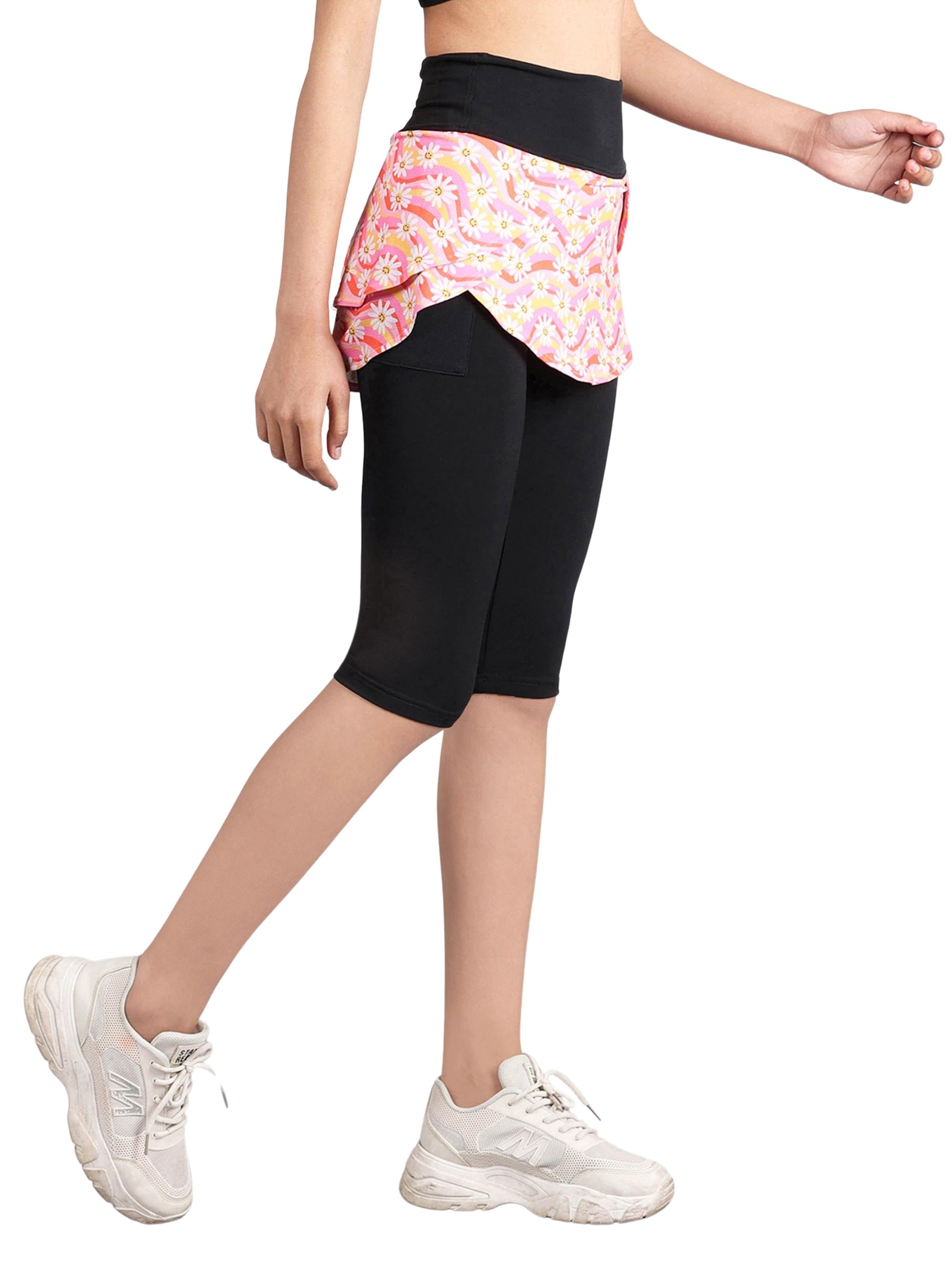 D'chica Essentials Assorted Overlapping Skirted Capri With Side Pocket, Stretchable & Lightweight | Color (Black & Peach) Dchica Fashion Lifestyle