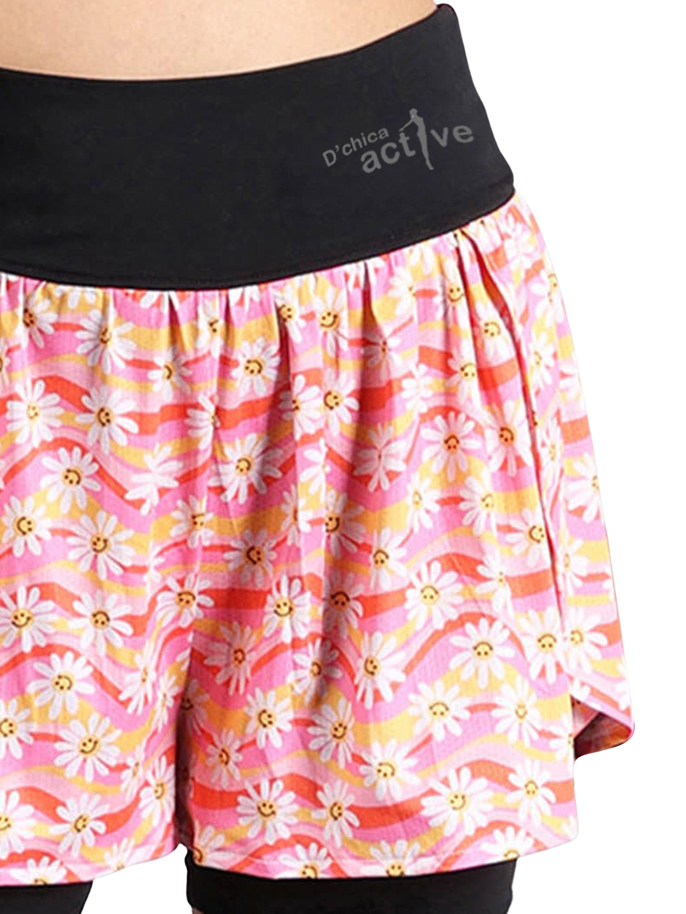 D'chica Essentials Assorted Flower Print Overlapping Shorts With Tights with Side Pocket | Color (Black) Dchica Fashion Lifestyle