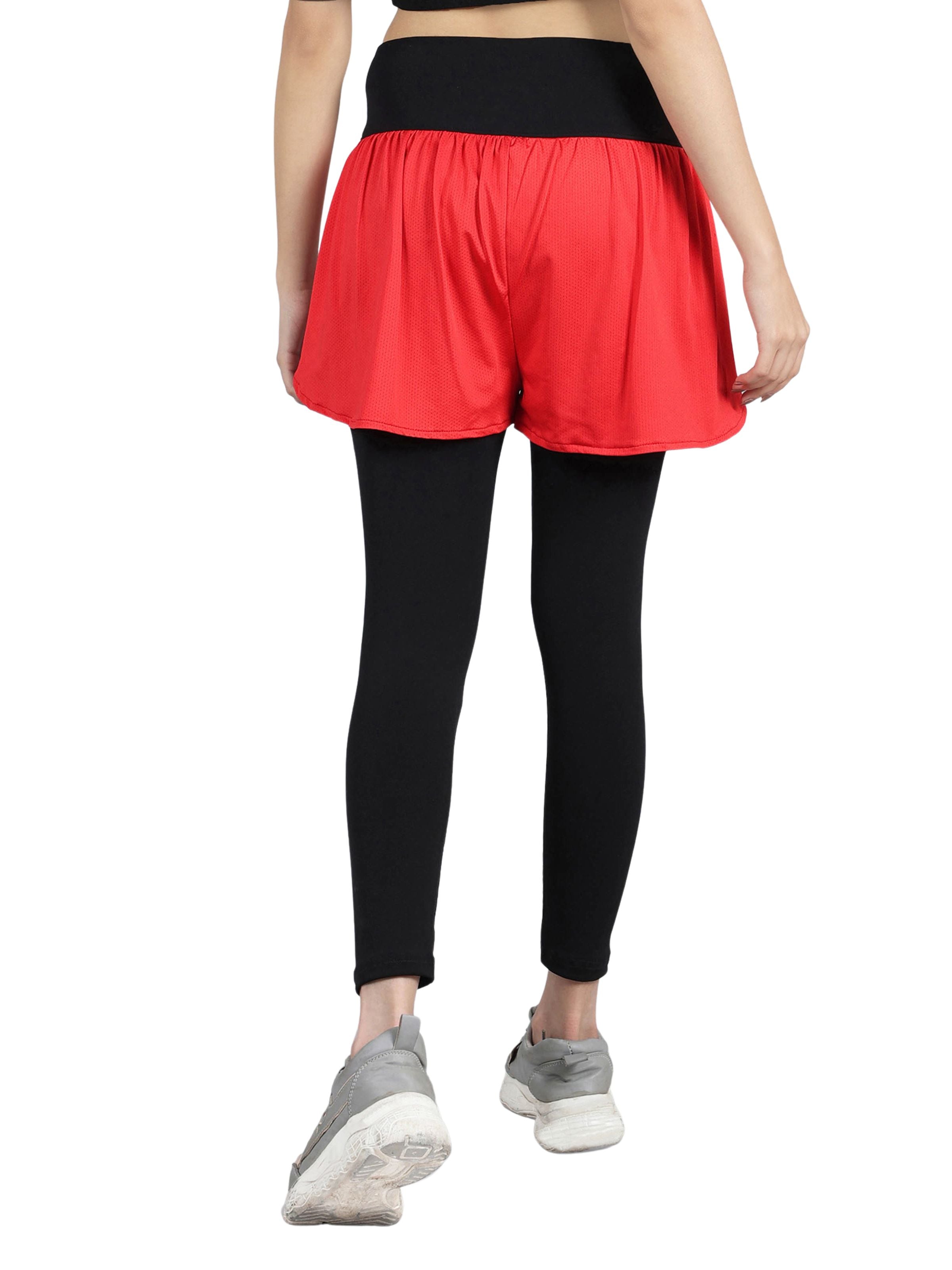 D'chica Essentials Assorted Overlapping Shorts with Red Leggings and Side Pocket | Color (Black & Red) Dchica Fashion Lifestyle