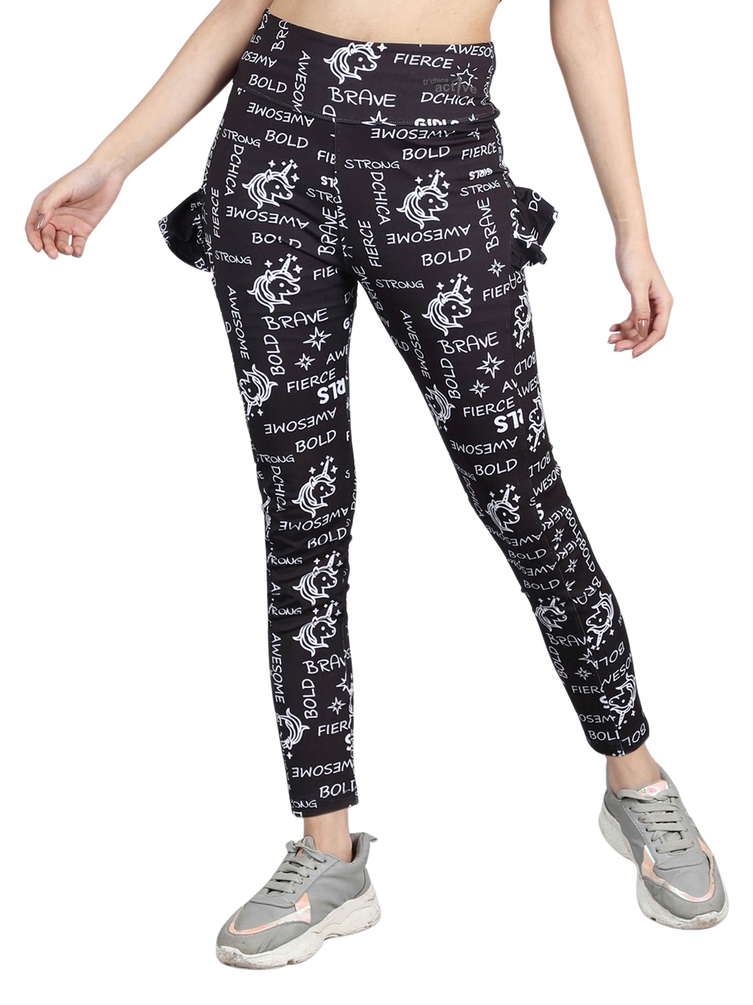 D'chica Essentials Assorted Lightweight & Stretchable Ruffled Leggings with Side Pocket - Black & White (colour black) Dchica Fashion Lifestyle