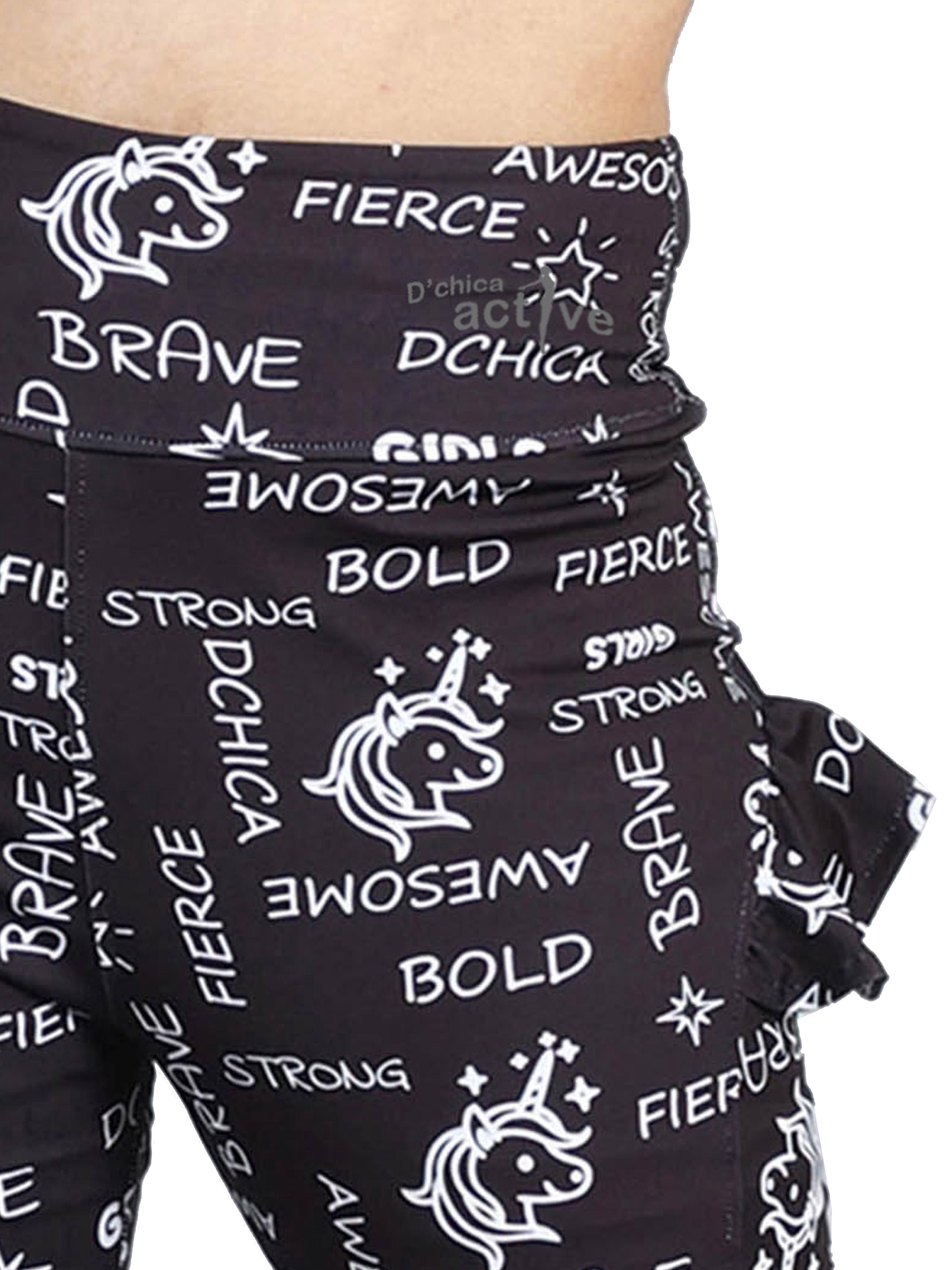D'chica Essentials Assorted Lightweight & Stretchable Ruffled Leggings with Side Pocket - Black & White (colour black) Dchica Fashion Lifestyle