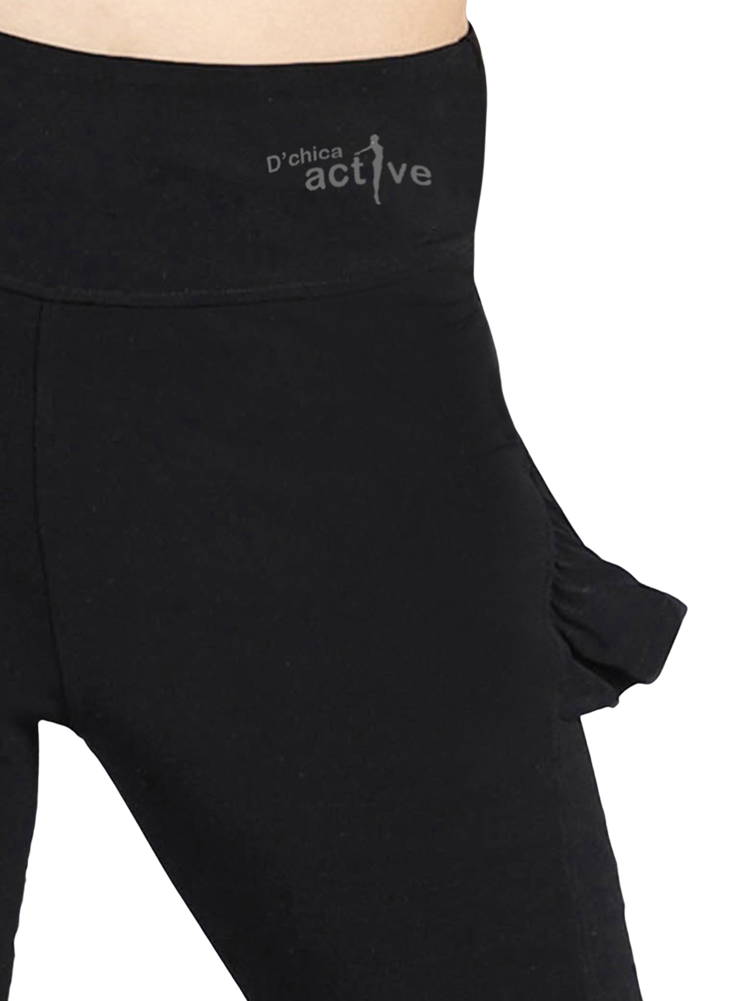 D'chica Essentials Assorted Ruffled Leggings With Side Pocket | Solid Black Activewear (colour black) Dchica Fashion Lifestyle