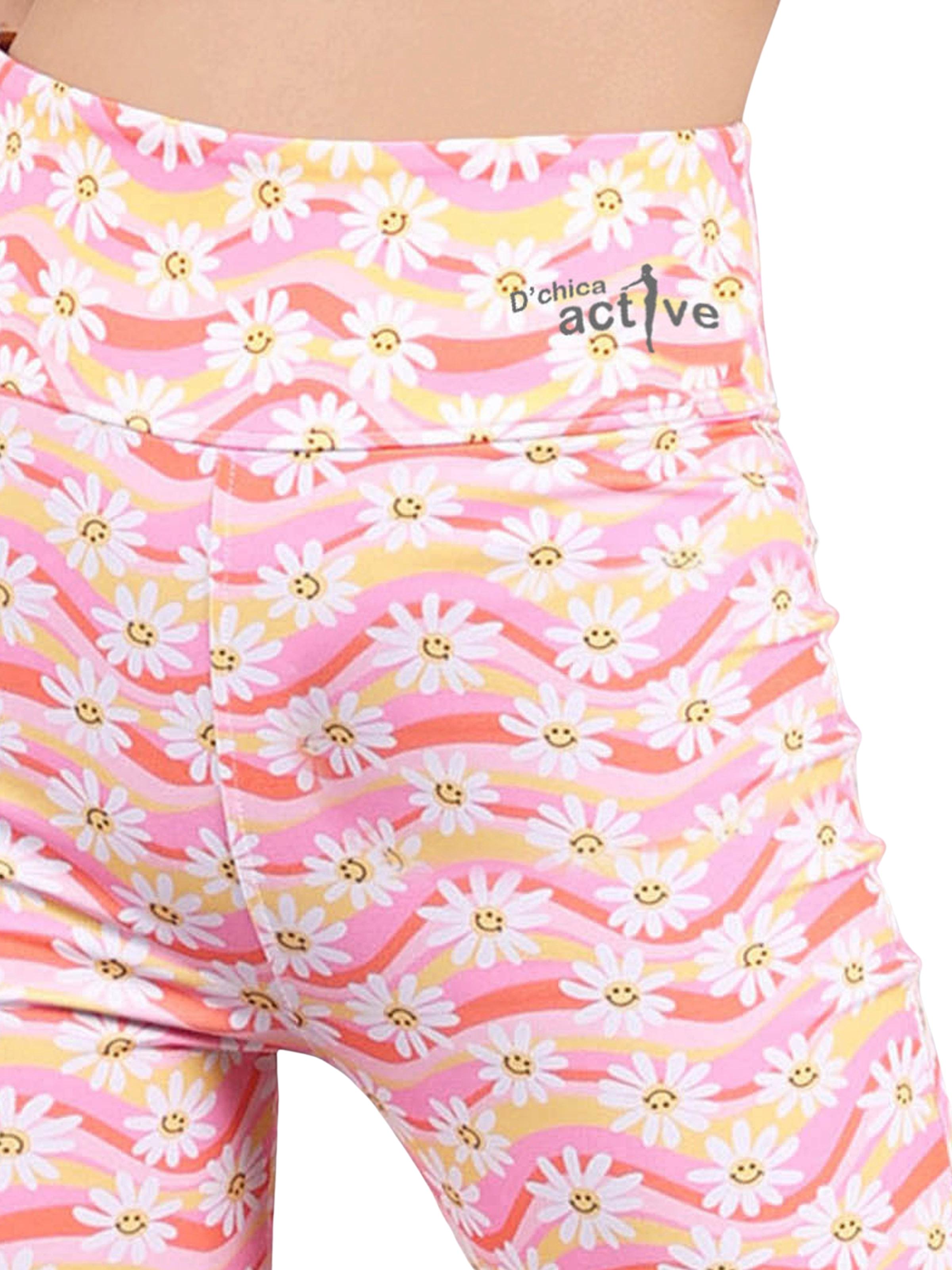 D'chica Essentials Assorted Stretchable Bell Bottom Pants | Sunflower Print Sports Leggings (colour Peach) Dchica Fashion Lifestyle