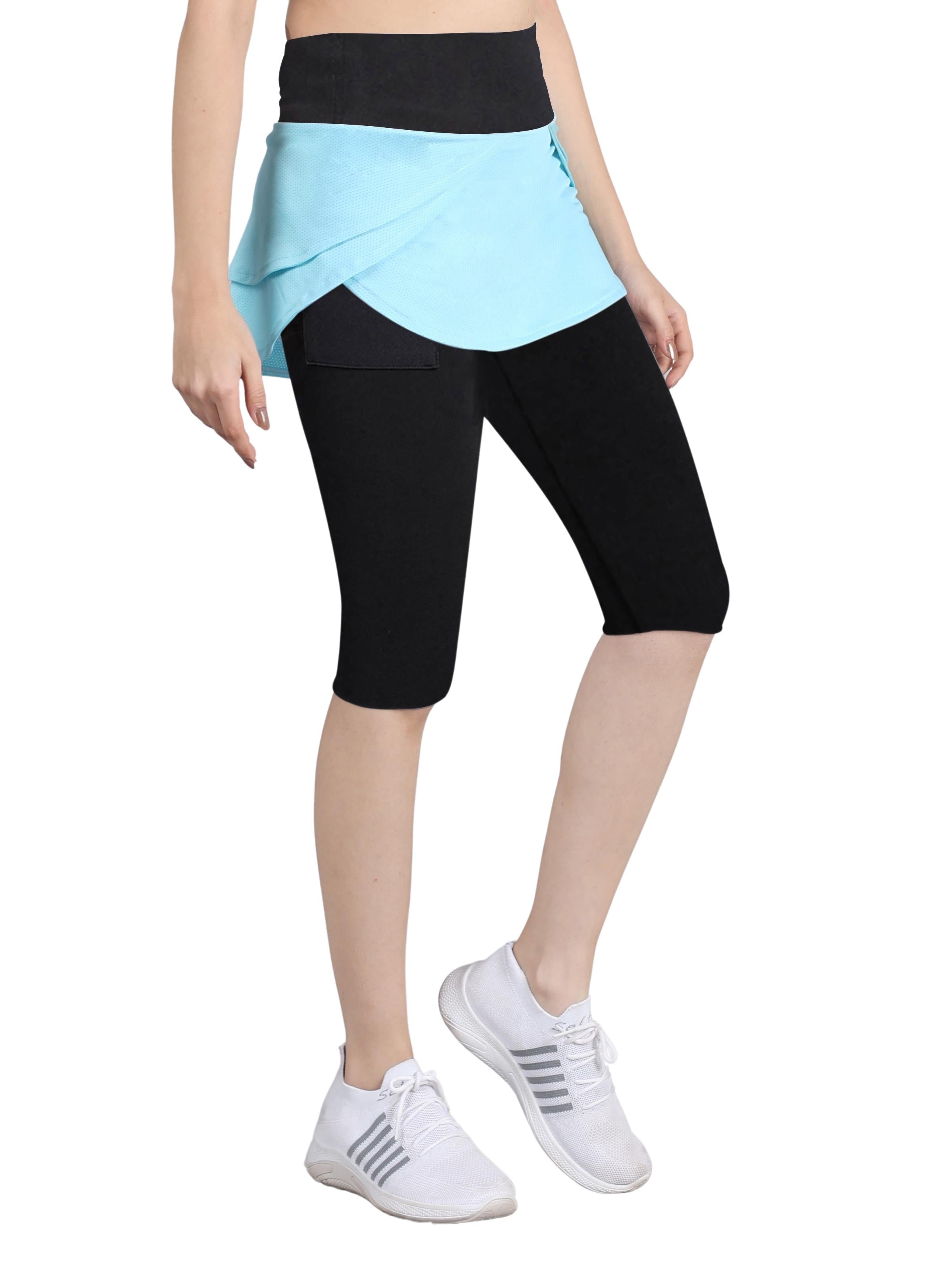 D'chica Essentials Assorted Active 3/4 Length Tights Leggings Stylish Skirt with Leggings Attached and 2 side pockets Perfect for Running, Yoga, Cycling (colour Black & Red) Dchica Fashion Lifestyle