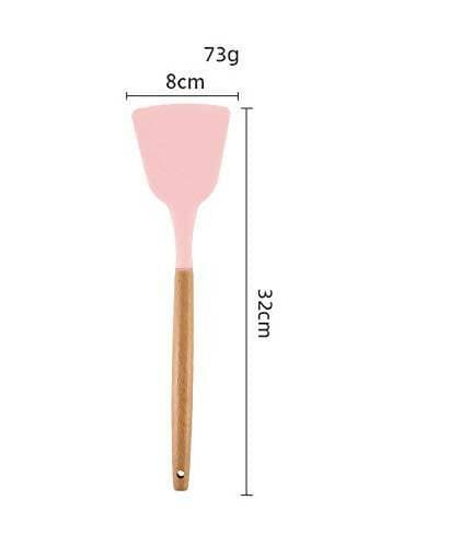 P-Plus International Silicone Spatula Turner, Wooden Handle Flexible & Heat Resistant Rubber Spatulas (Pink) - HalfPe