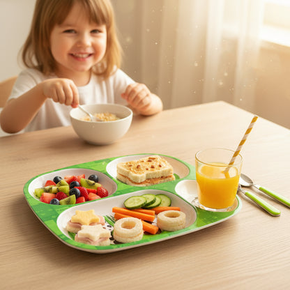 Kids 4-compartment Melamine Partition Plate Sectioned Dinner Tray for Toddlers & Kids, Mix Design (1 Pc / 24×22 Cm) (1 Pc  2422 Cm)