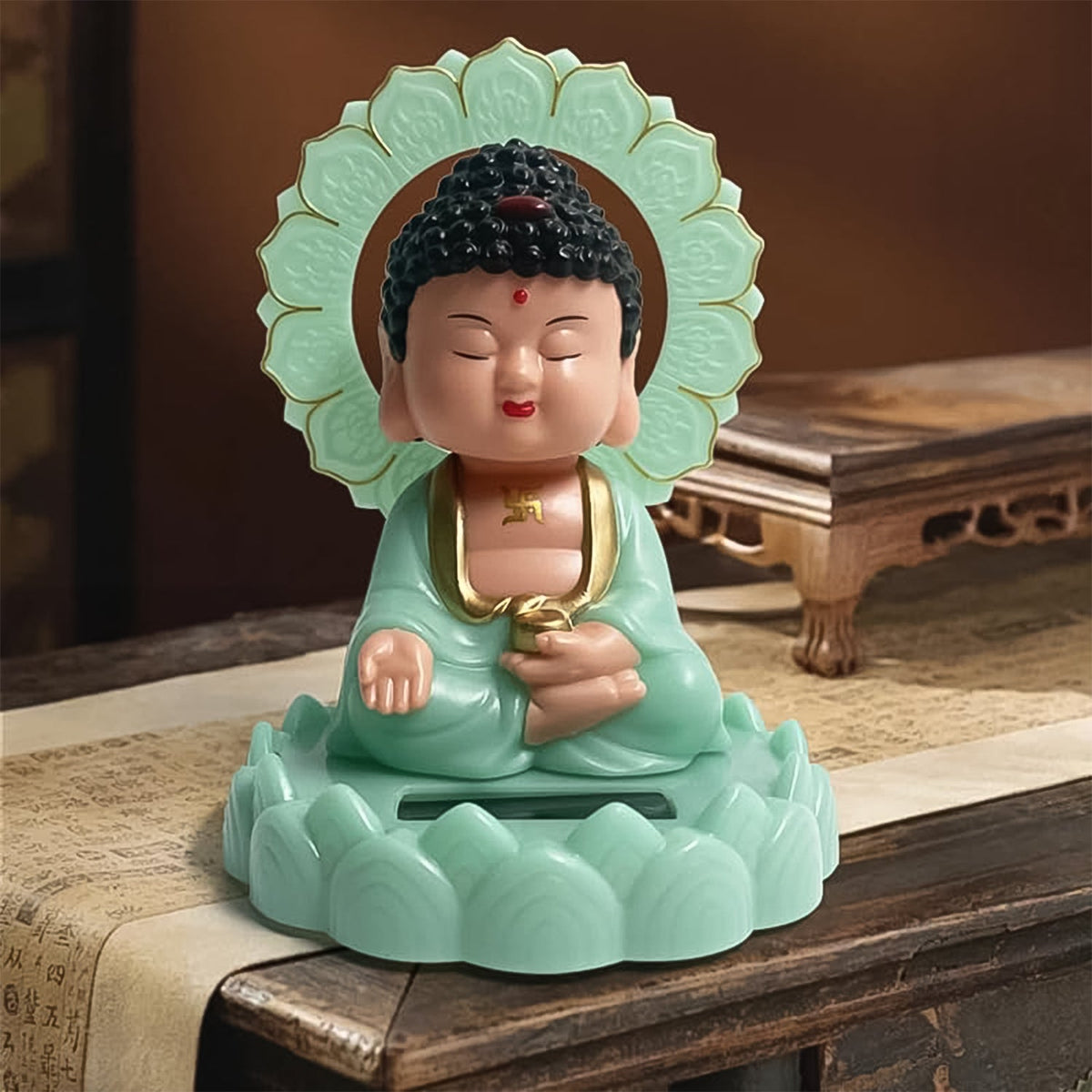 Plastic Solar Powered Moving Head Sitting Action Buddha Statue (1 Pc) HP DD