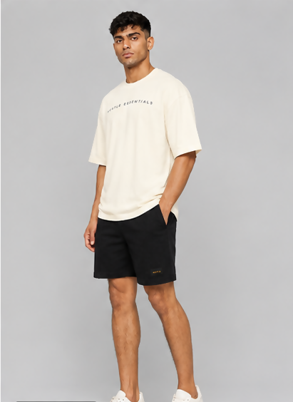 HUSTLE Essentials Men's Crew Neck Oversized Tees - Cream