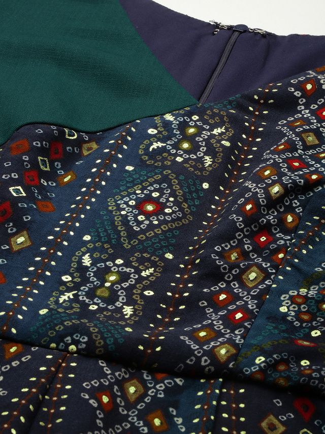 Bollywood Vogue Ready To Wear Blue Printed Viscose Angrakha Style Jumpsuit