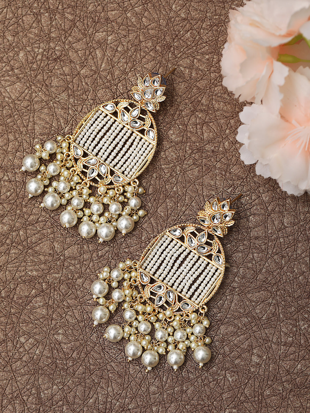 Jazz And Sizzle Gold-Plated Handcrafted Kundan Pearl Studded Multistrand Earrings