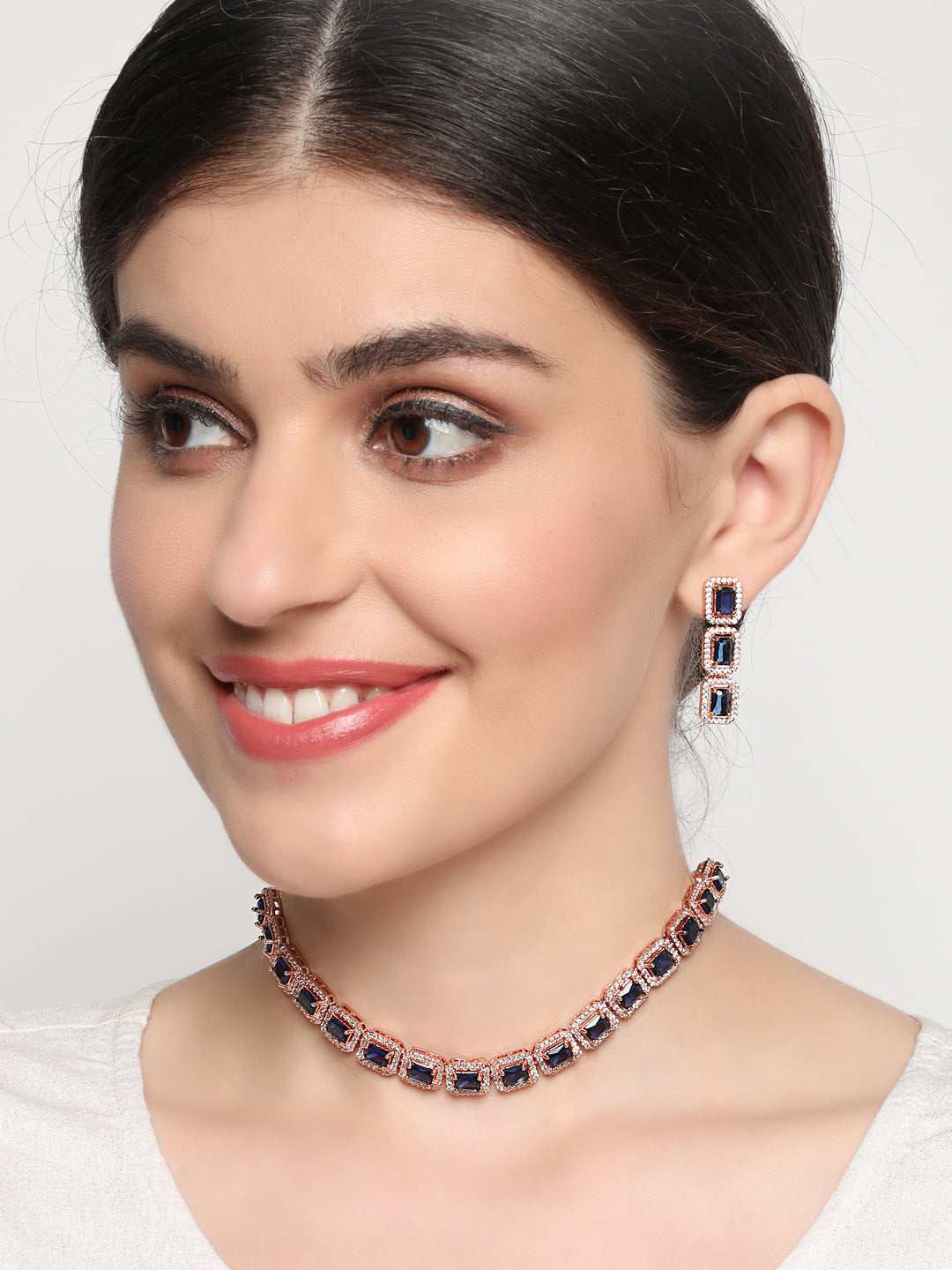 Blue American Diamond Gold-Plated Jewellery Set