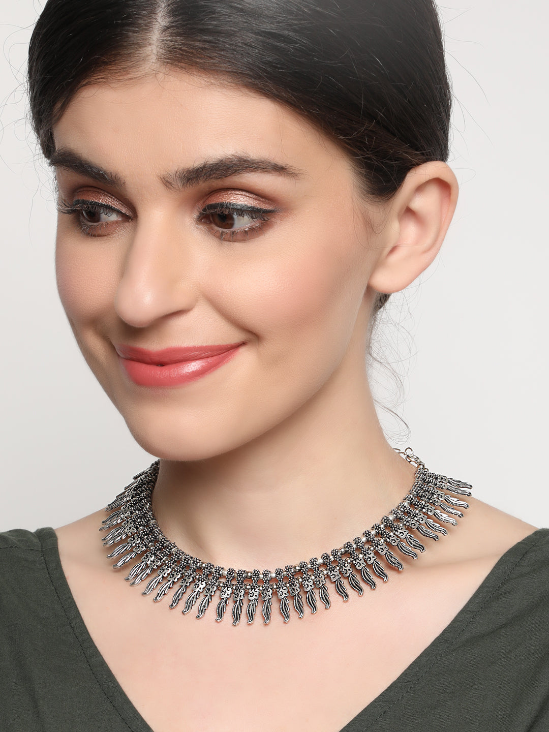Silver-Plated Spiked Oxidized Tribal Necklace