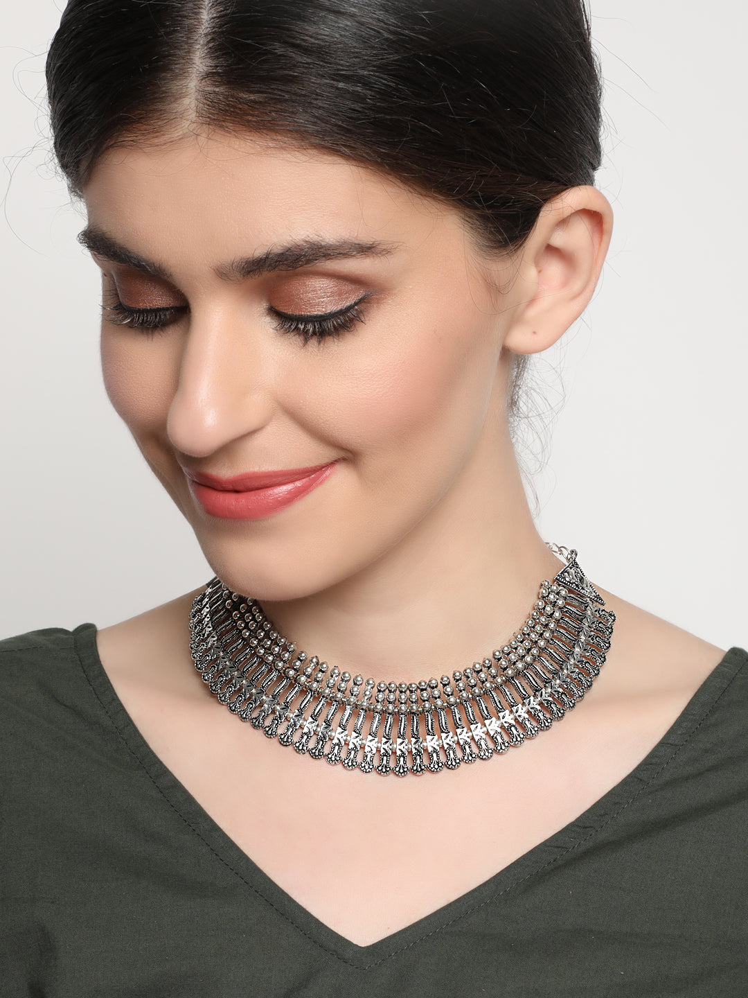 German Silver Silver-Plated Oxidized Necklace