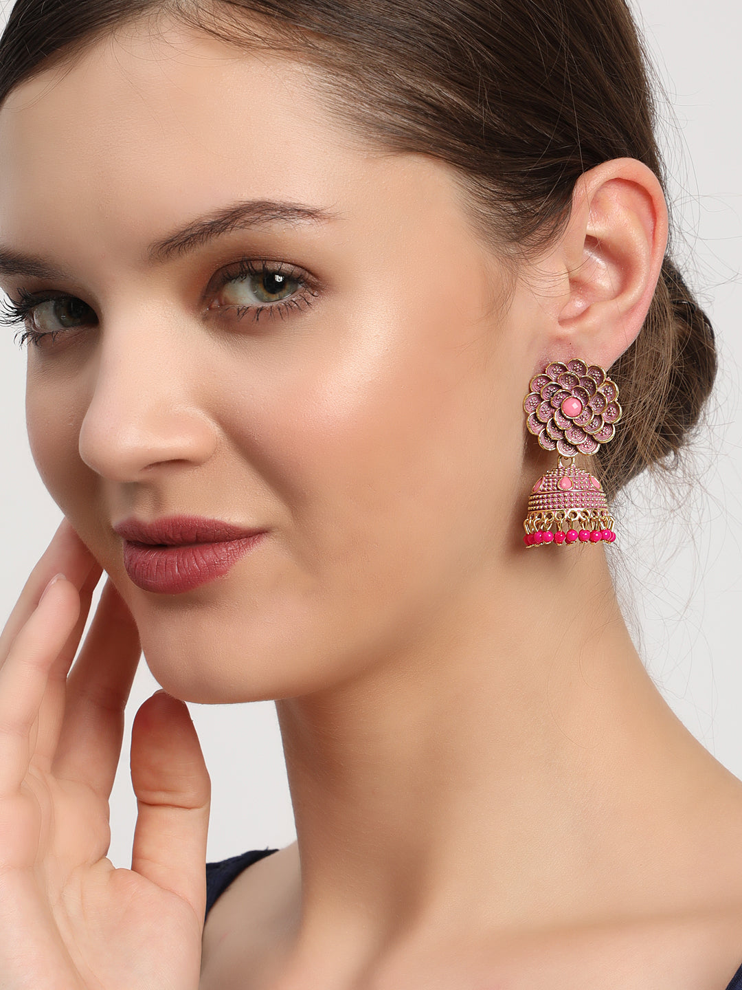 Traditional Gold Plated Enameled Party Wear Jhumka Earrings