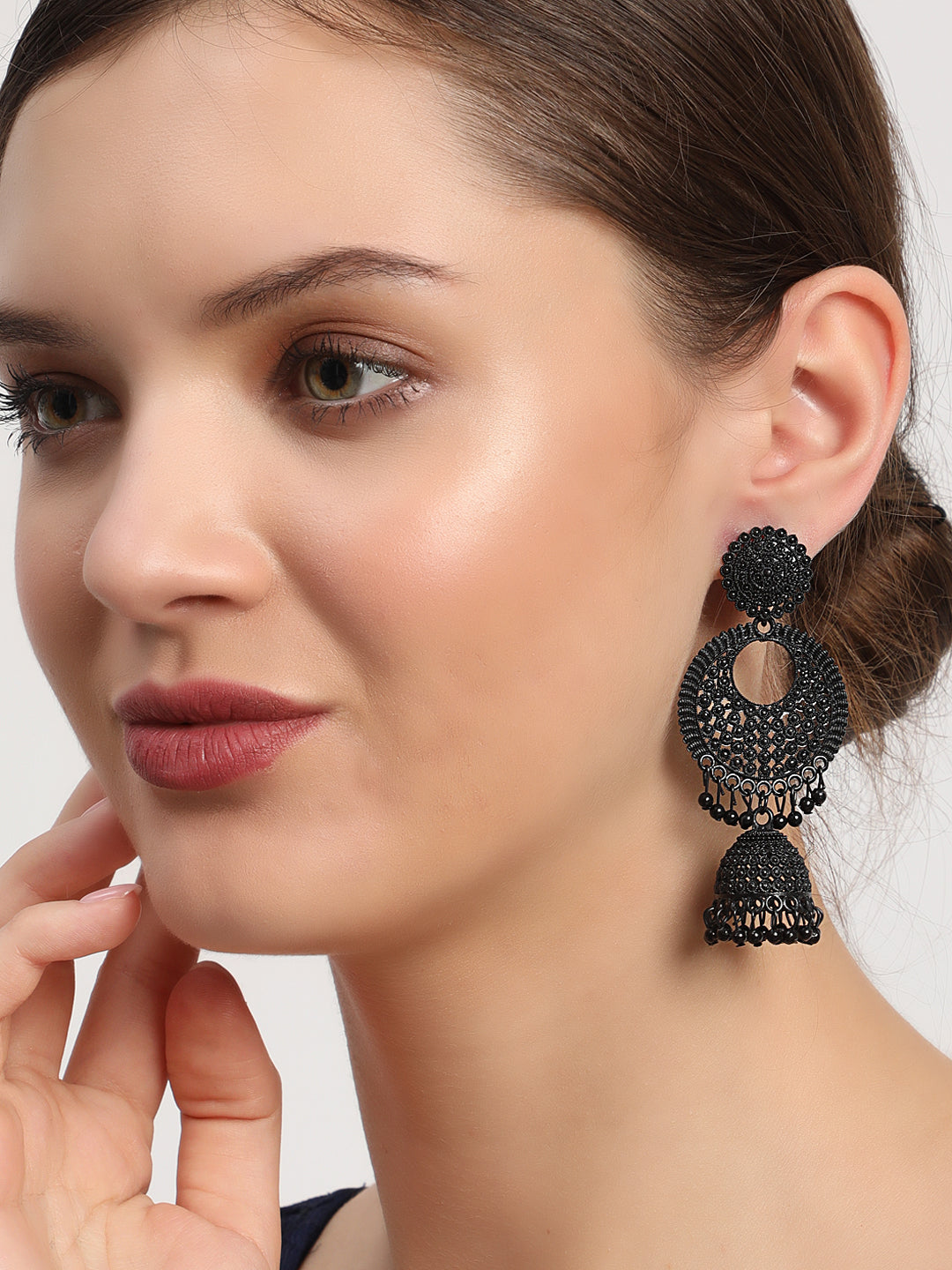 Jazz and sizzle Black Enamel Ethnic Jhumka Earring