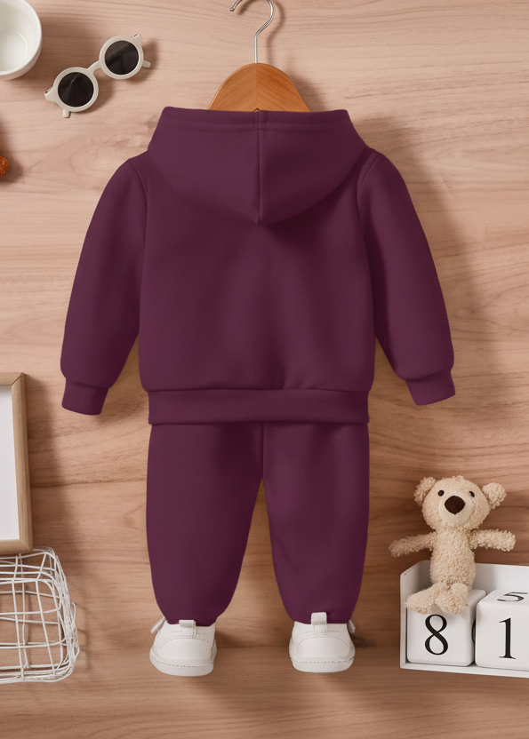 Kids Maroon Hooded Sweatshirt & Joggers Sportswear Set Luck Fashion