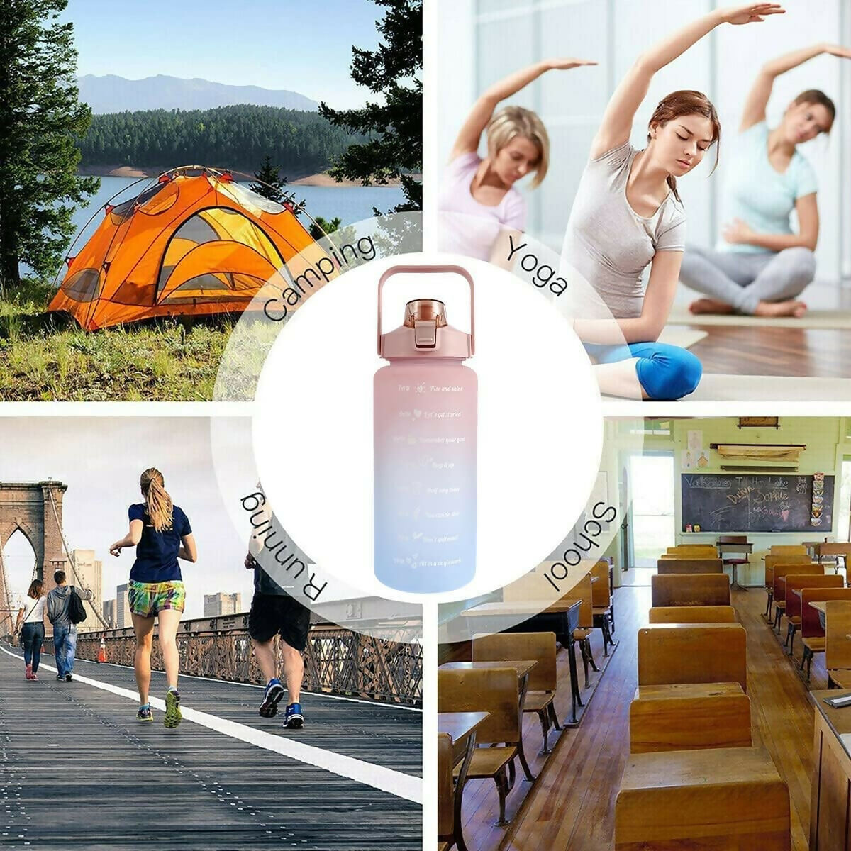 3 in 1 Motivational Water Bottle for health conscious Gym fitness Yoga player with Time Marker (Multicolor)