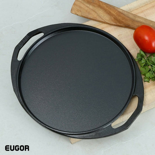 Pre-Seasoned Cast Iron Dosa Tawa 11 inch with Toughened Glass Lid