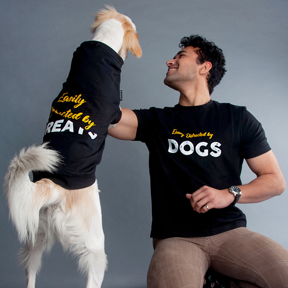 HUFT Twinning - Easily Distracted T-Shirt For Dogs - Black - Heads Up For Tails