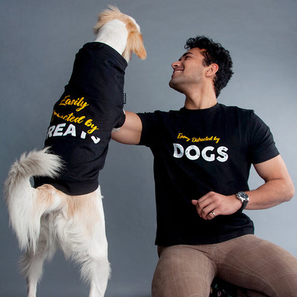 HUFT Twinning - Easily Distracted T-Shirt For Dogs - Black - Heads Up For Tails