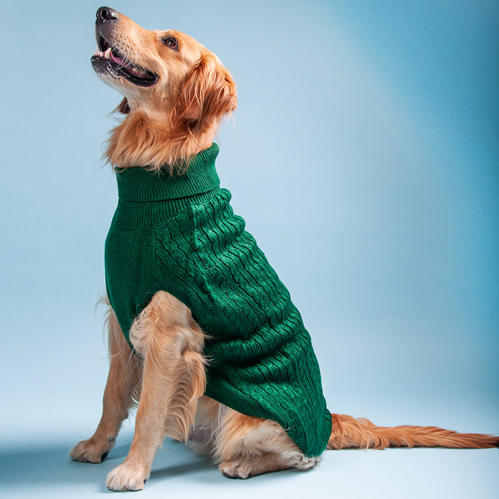 HUFT Cable Knit Dog Sweater - Dark Green - Heads Up For Tails