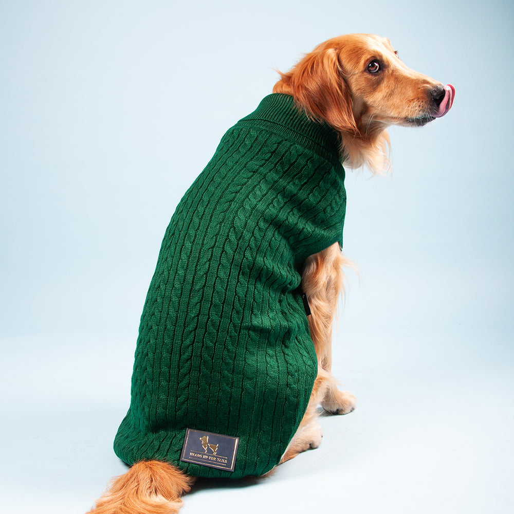 HUFT Cable Knit Dog Sweater - Dark Green - Heads Up For Tails