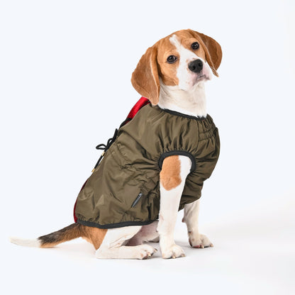 HUFT Inside Out Reversible Dog Jacket - Olive Green/Red - Heads Up For Tails