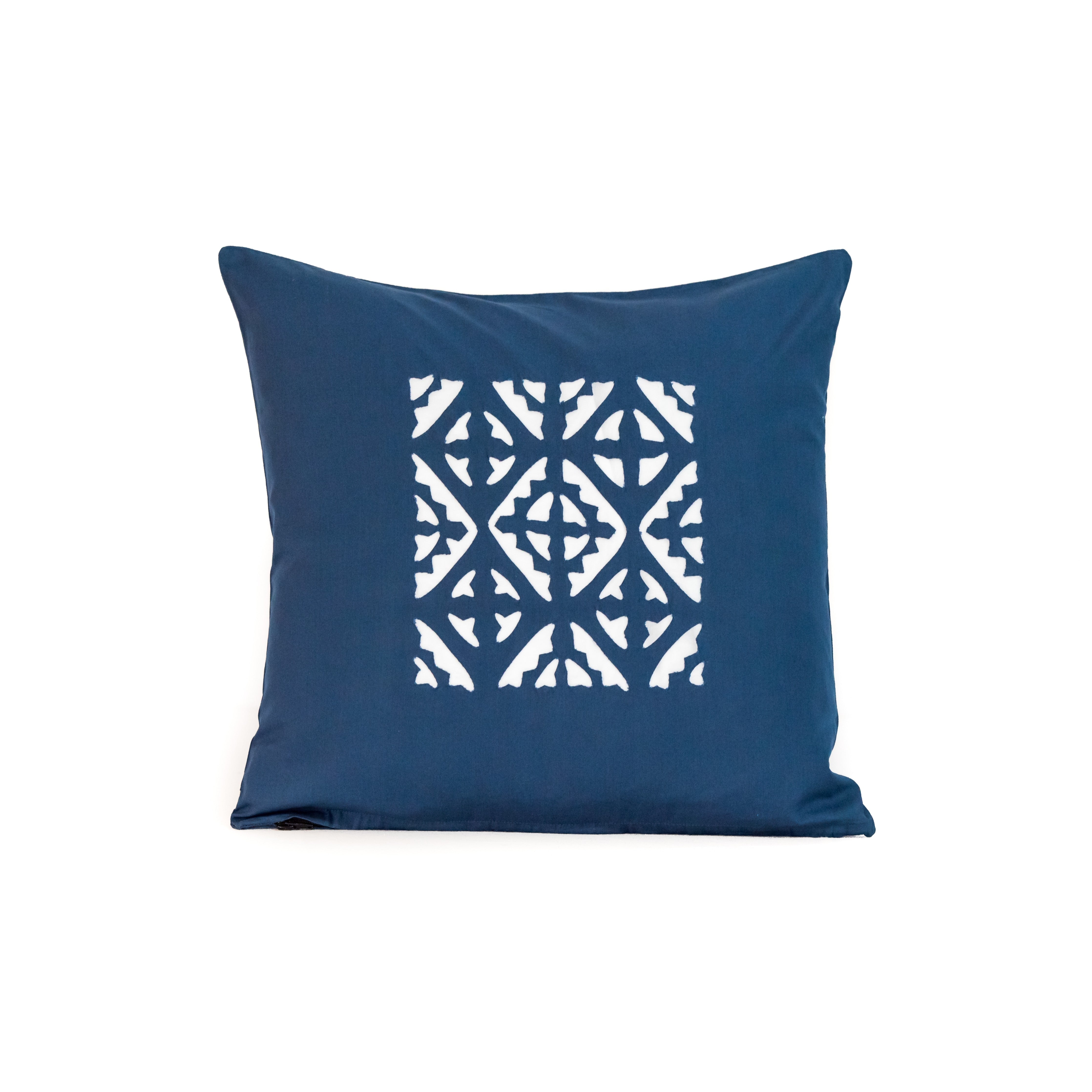 Indigo Applique Cushion Cover with Geometric Pattern