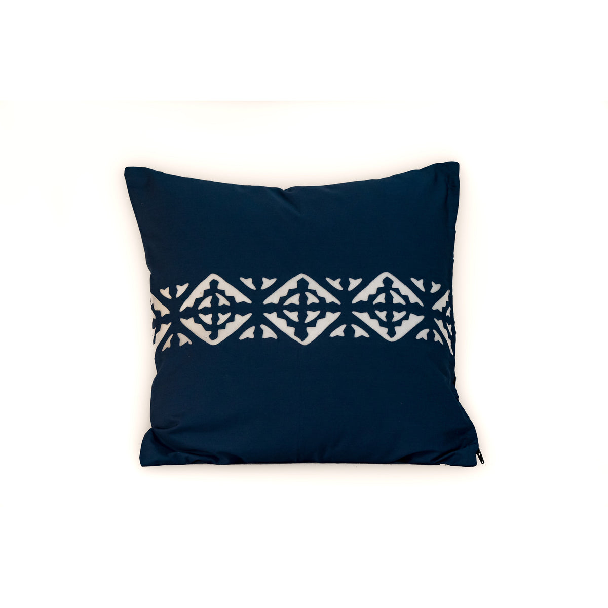 Indigo Applique Cushion Cover with Geometric Strip