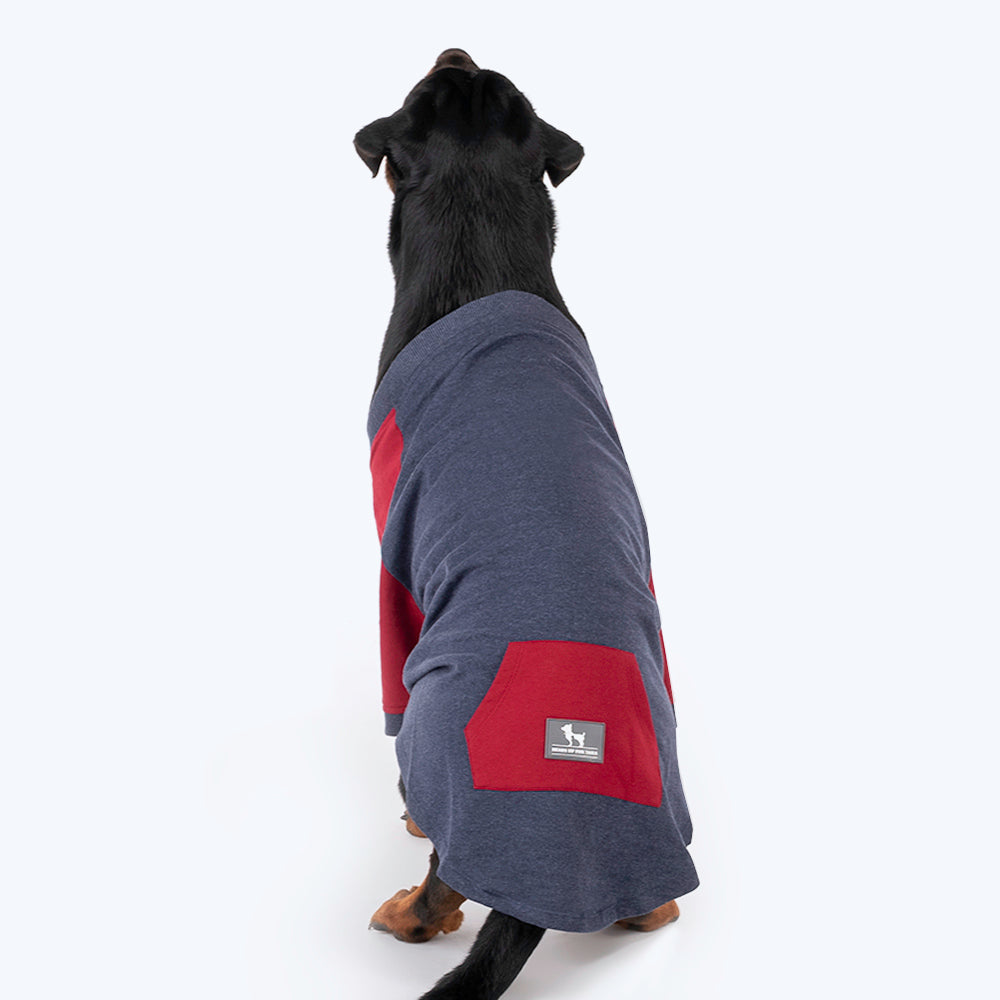 HUFT Colour Block Pocket Pet Sweatshirt - Blue Melange and Red - Heads Up For Tails