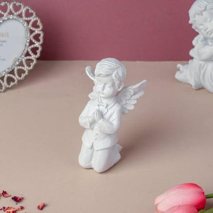 KariGhar Resin Small White Sitting Angel Statue Idol for Home (White) - HalfPe