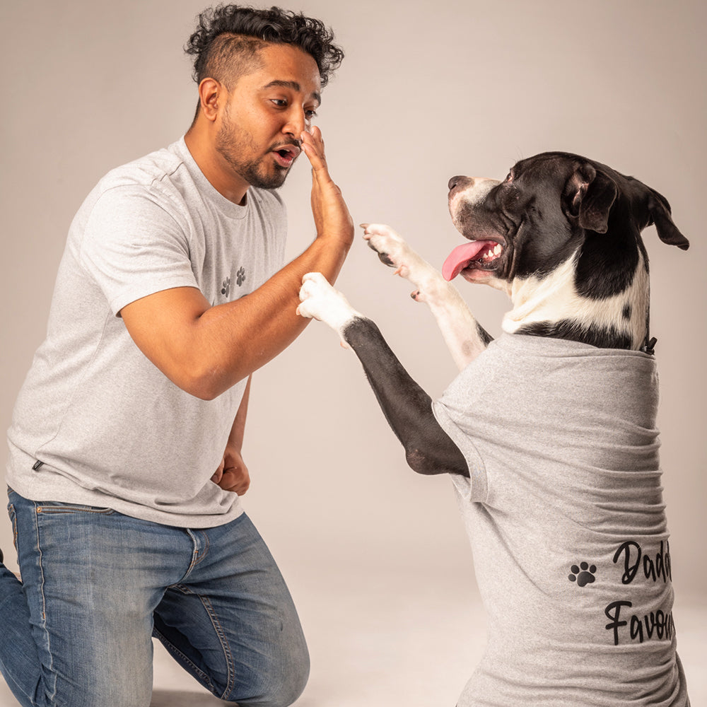 HUFT Twinning - Daddy Favourite T-Shirt For Dogs - Grey with Black Print - Heads Up For Tails