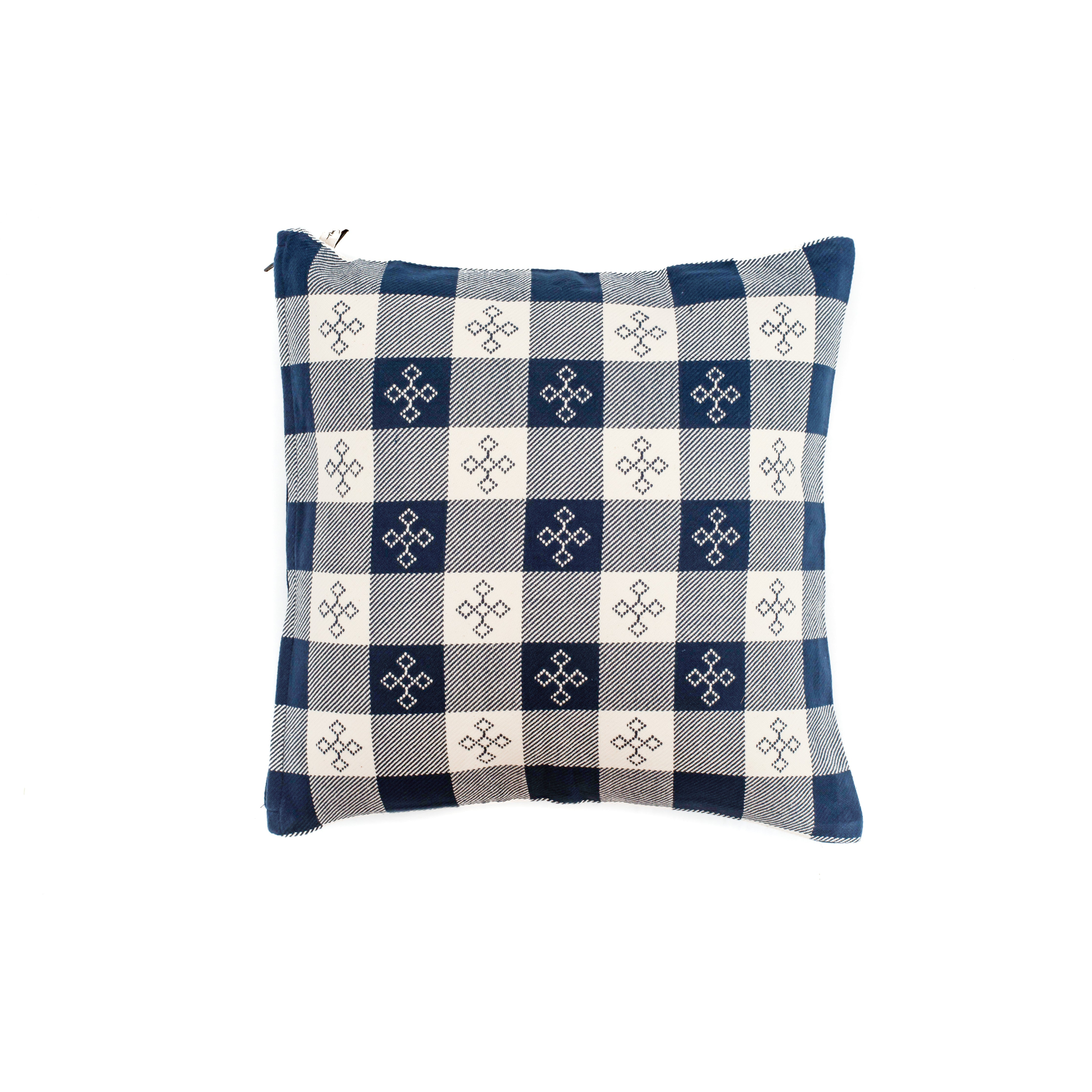 Indigo & White Woven Cushion Cover